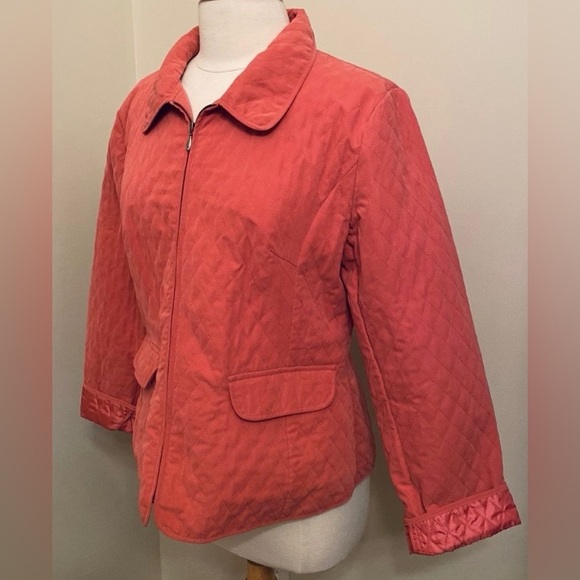 Christopher & Banks Salmon Quilted Collared Zip Up Pockets Long Sleeve Jacket XL - Picture 7 of 13